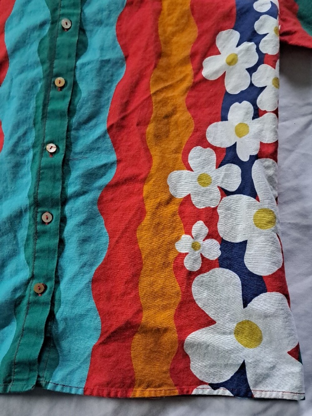 ONLY Multicolor Bold Floral Wave Print Button-Up Top Size L Funky Pop Art Boho - Picture 5 of 16